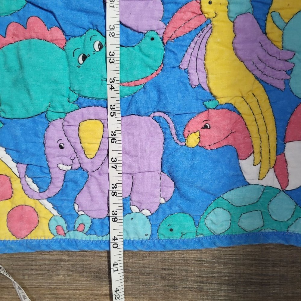 VTG Childrens Baby Blanket Quilt Pastel Animals Sea Life Blue Nursery - Picture 5 of 7